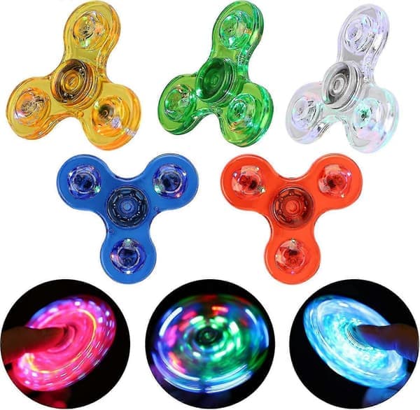 Fidget Spinners 5-pack, LED-upplysta transparenta Fidget-leksaker, ADHD- och ångestleksaker, stressreducerande spinner för barn (5-pack)