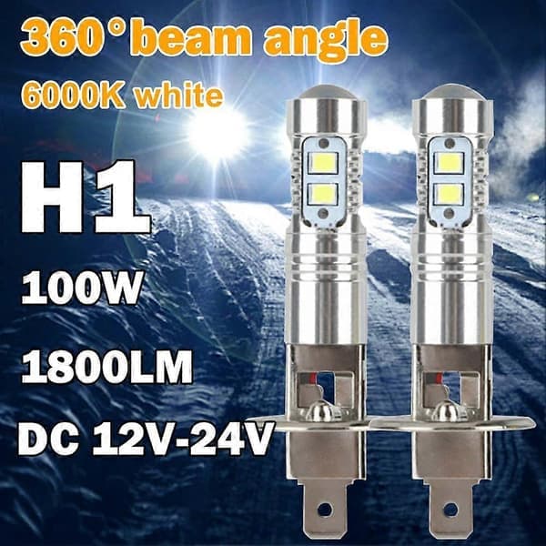 2x Supersterke H1 LED-frontlyssett Fjernlys Nærlys Tåkelys Kjørelys 6000K Hvit.