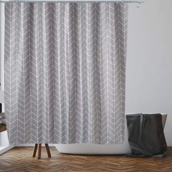 Grå Zig Zag Duschdraperi Anti-Mögel, Mögelresistent | Storlek 180x180 cm | Vattenavvisande Tyg | 100% Polyester