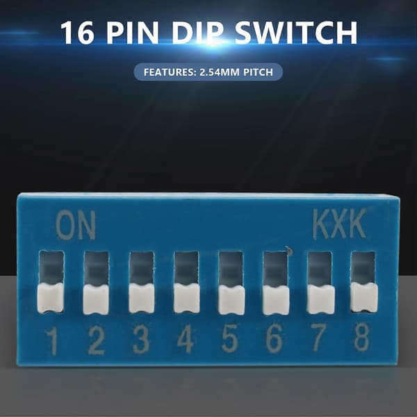 10 stk. 2,54 mm afstand 8 positioner 16 ben blå DIP-switch 8P