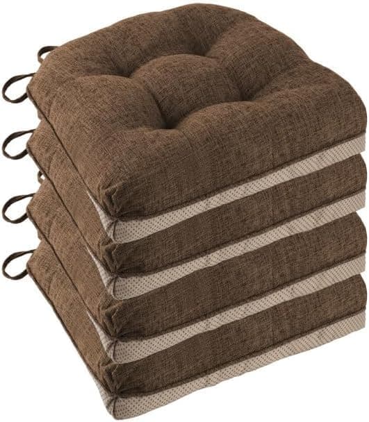 Sklisikre stolputer til spisestoler, sett med 4, 46*43*9cm sittepute med bånd lys grå light gray