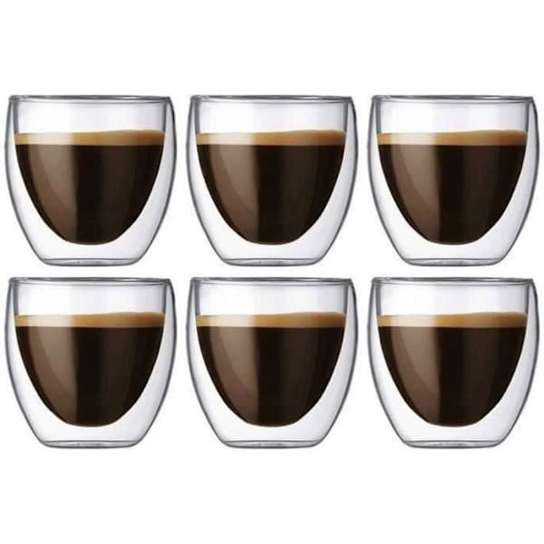 Kaffekopp - Original - Glas - Dubbelvägg - 80ml - Set om 6 stycken