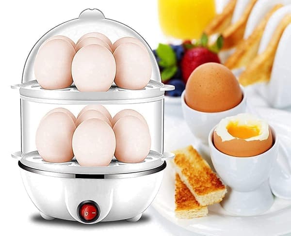 Elektrisk eggkoker | 3 kokemoduser | Automatisk drift | Overopphetingsbeskyttelse | 75 ml | Plast | Hvit dobbeltdekker
