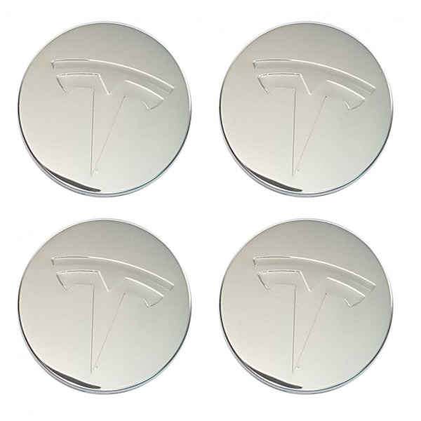 4-pak - Tesla Centerkapsler / Fælgemblemer - Bil 77 Sølv Silver