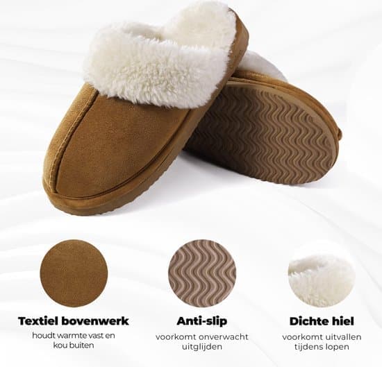 Fluffiga öppna tofflor för kvinnor och män, plyschfoder halkfri sula, för inomhus- och utomhusbruk, khaki storlek 38/39 (passar EU 37-38) 38/39