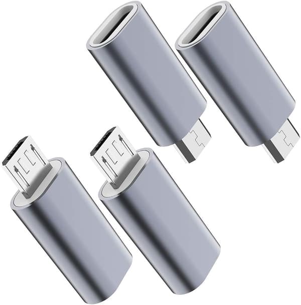 USB C - Micro USB -sovitin, (4 kpl) Type C naaras - Micro USB uros -muunninliitin tukee latauksen tiedonsiirtoa (harmaa)