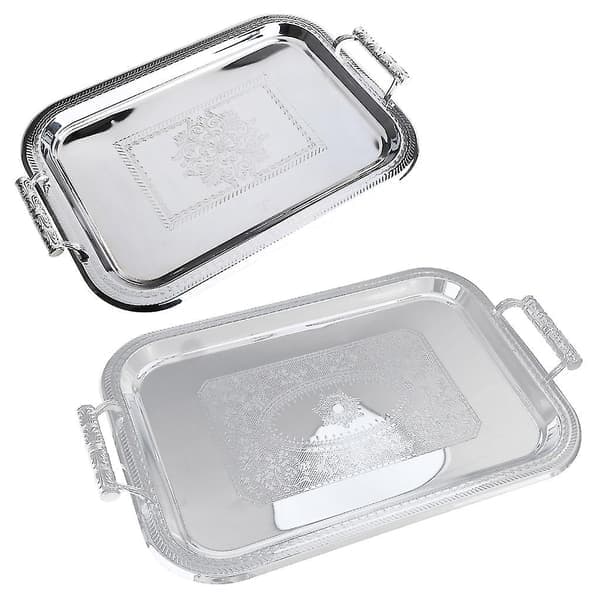 Nordisk serveringsbrett i rustfritt stål med håndtak Elegant rektangulær kaffebar Matholder Dessert Display Plate Decor Sølv L Silver L