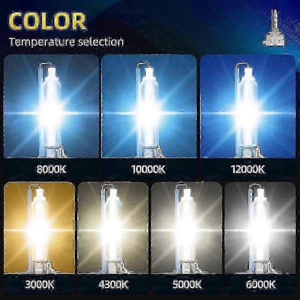 2 stk D1S HID Xenonpære 35W 3000K-12000K for billykt D1S 8000 K
