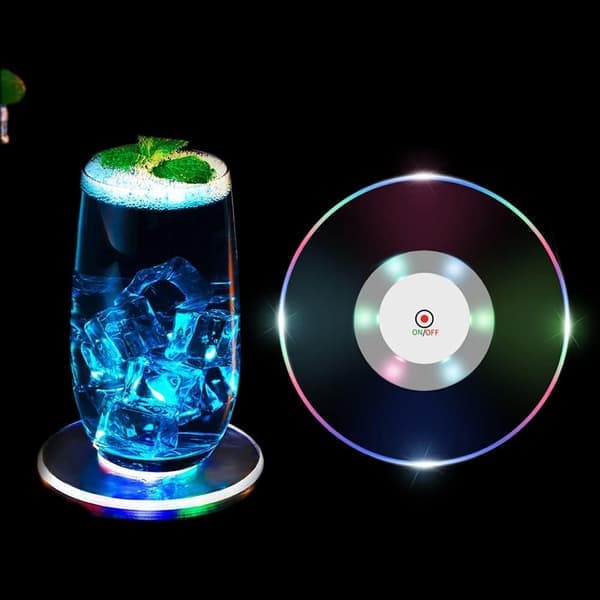 6 stk. LED-underlag til drinks, ultratynde LED-underlag med lys