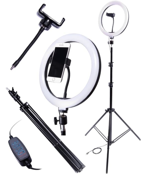 LED-ringlys 26 cm 60W USB med stativ 220 cm og mobilholder