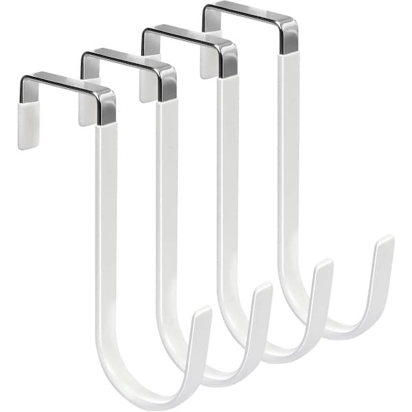 Dörrkrokar 4-pack Hängkrokar med anti-rep gummi Robust Organizer för Vardagsrum Sovrum Kläder Handdukar Hattar Jackor Väskor Vit