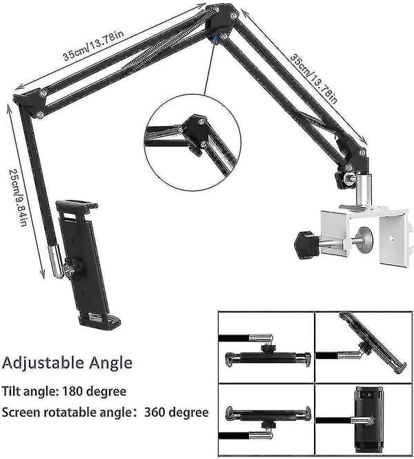Tabletholder til seng, justerbar og foldbar med 360 graders rotation til iPhone, iPad, mobiltelefon, tablet