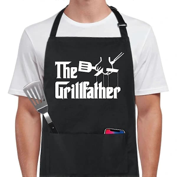 Sjovt forklæde med to lommer, unisex, grillforklæde, justerbart, sort.