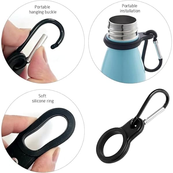 5-pack vattenflaskklämma, silikonvattenflaskspänne, vattenflasksnodd, bärbar vattenflaskringhållare med karbinhake, lämplig för resor