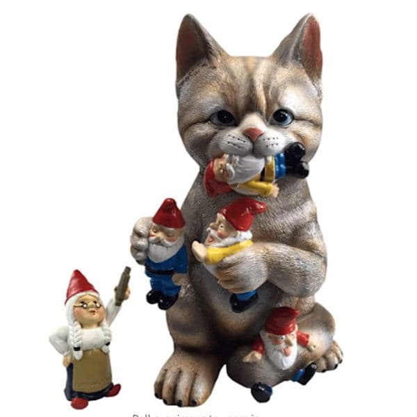 Frekk kattehagegnomstatuefigur - Beste kunstdekor for