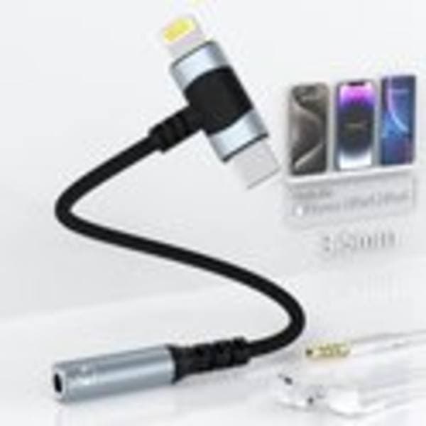2-i-1 Aux-adapter - Lightning og USB-C til 3,5 mm lydadapter - til iPhone 15, 14, 13, 12, 11, X og iPad.