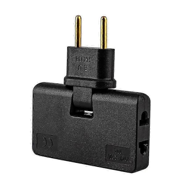 1 stk 180 graders roterende stik EU-konverter 1 i 3 trådløs multi-stikadapter sort black