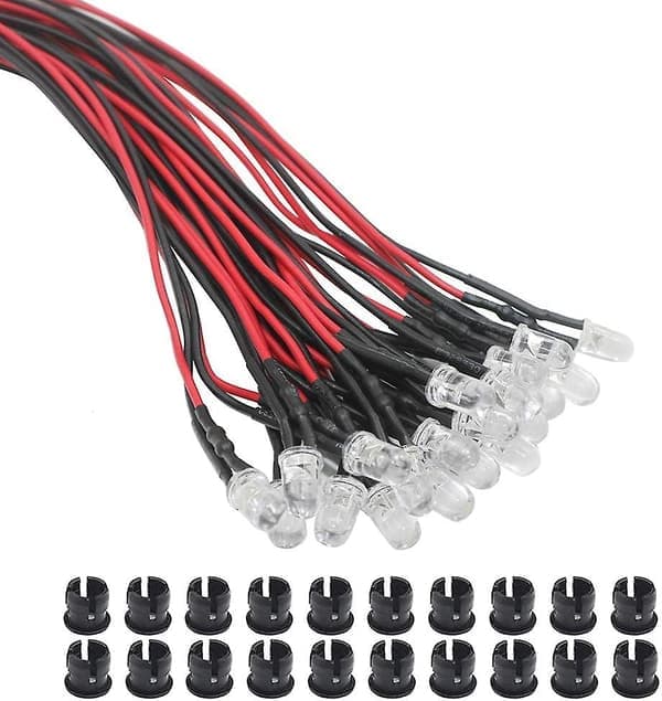 20 X 3 mm LED med 20 cm kabel DC 12 V LED forhåndskoblet monteringsringer plast, blå
