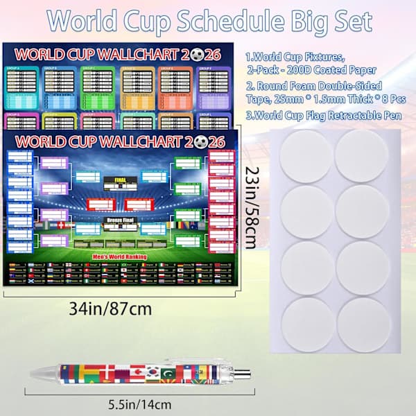 2 stk. VM-programplakat 2026 Finalerunde 48 hold samling udstilling, VM-merchandise tilbehør dekorationer