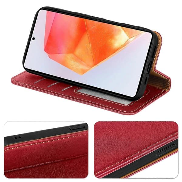Plånboksfodral för Samsung Galaxy A17 5G - Magnetiskt läderfodral, skyddande telefonfodral, hållbart rött Red