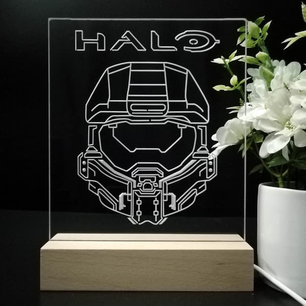 Halos Master Chief Anime Nattlys 3D Illusjon 7 Farger Endring 4 Lysmoduser USB Strøm
