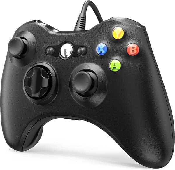 Kablet controller til Xbox 360, Game Controller til 360 med dobbelt vibrationsturbo kompatibel med Xbox 360/360 Slim og PC Windows 7,8,10,11 Sort Black