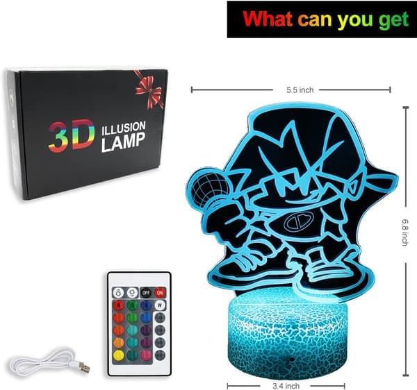 FNF Friday Night Smart Night Light, 3D Illusion 16 Colors Table Lamp with Touch & Remote Control