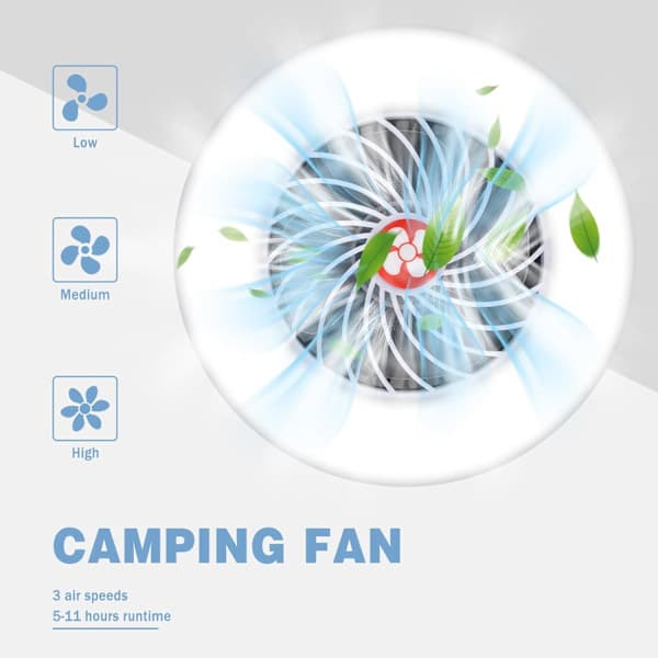 Bærbar stillegående vifte med LED campinglys USB oppladbart batteri Campingtilbehør