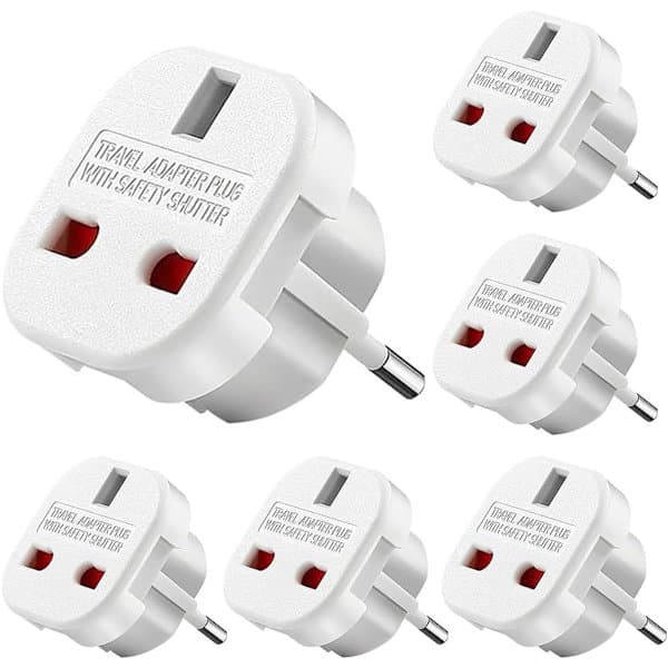 Rejseadapter til EU/DE/FR/IT/ES, 6 stk, til EU-stik, Hvid, Type G til Type C, E, F, H (6 stk)