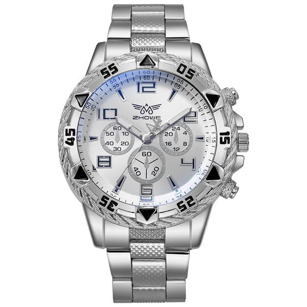 Herr Quartz Klocka Mode Rostfritt Stål Chronograph Affärsklockor för Män Silver Sliver