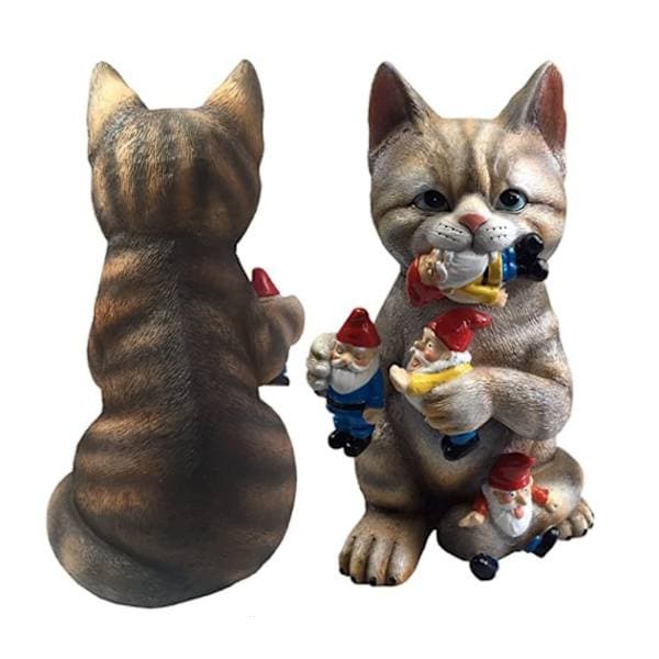 Frekk kattehagegnomstatuefigur - Beste kunstdekor for
