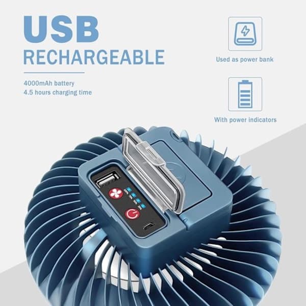 LED Campinglampe - Med Ventilator - USB Genopladelig - Campingventilator med Lampe
