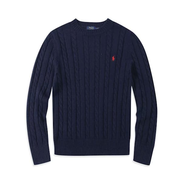 PoloRalph Efterår og vinter rund hals kabelstrikket afslappet uldsweater Grå/Sort Logo L Grå/Sort Logo L Grey/Black Logo L