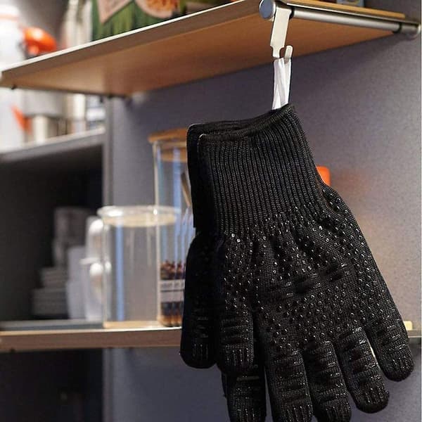Grillhandsker Ovnshandsker Varmebestandige Op Til 800C, Bagehandsker Ovnsvanter BBQ Handsker One Size - Sort