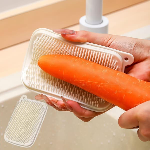 1 st flexibel grönsaksskrubber 360° böjbar borste för rotfrukter, vit