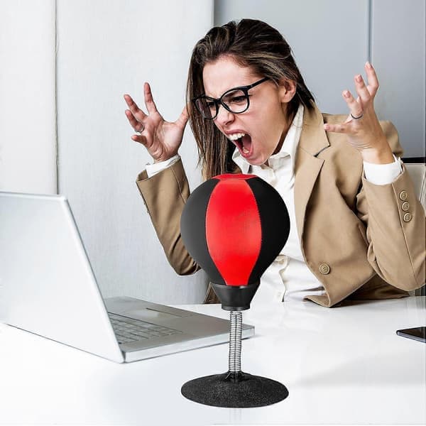 Tech Tools Skrivebordsboksebold, Kraftig Boksebold til Stresslindring, Sjove White Elephant-gaver til kontoret, Sort