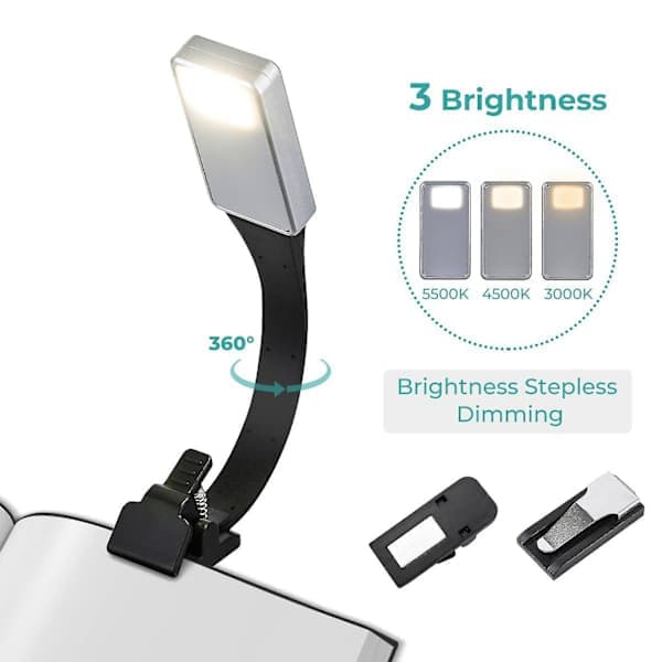2x Genopladelig E-bog LED-lys til papir Ny USB-læselampe Boglampe Klips til rejse seng