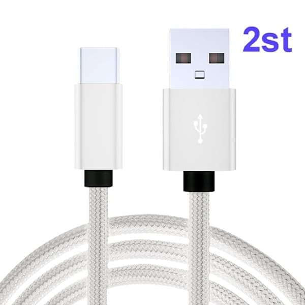 2 st 3 m högkvalitativ USB-C snabbladdningskabel, laddare Typ-C, vit