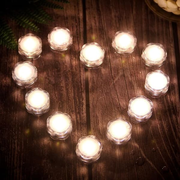 12 LED varmelampe med timer, elektrisk flimmerbatteri