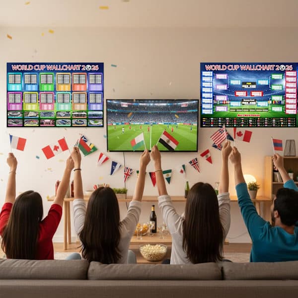 2 stk. VM-programplakat 2026 Finalerunde 48 hold samling udstilling, VM-merchandise tilbehør dekorationer