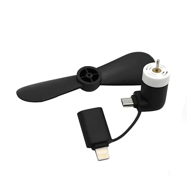Micro USB / Lightning-tuuletin, musta black
