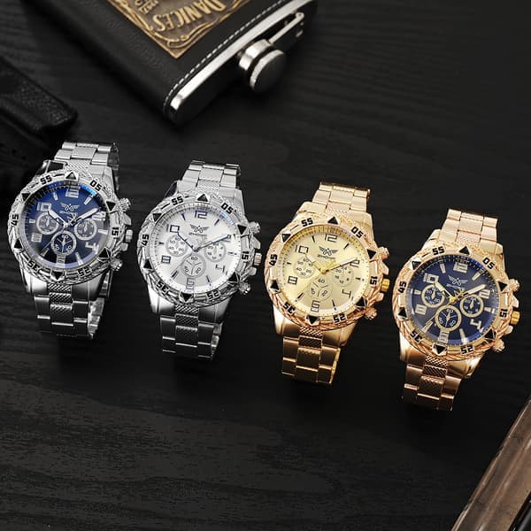 Herr Quartz Klocka Mode Rostfritt Stål Chronograph Affärsklockor för Män Silver Sliver