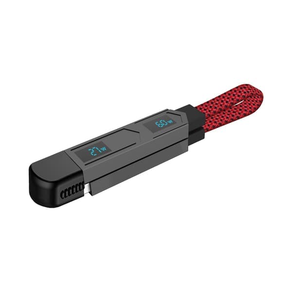 4-i-1 PD65W Datakabel Multi USB Opladerkabel: Kort EDC Kabel til Lightning, Type C og A Rød Red