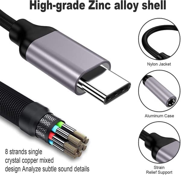 USB Typ C till 3,5 mm honadapter för hörlurar, USB C till