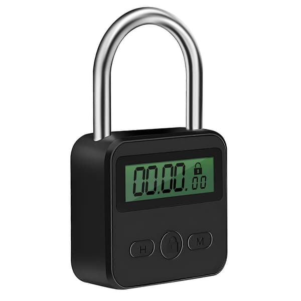 Metaltimerlås LCD-display Multifunktion Elektronisk Tid 99 Timer Maks. Timing USB Genopladelig Timerhængelås, Sort Black