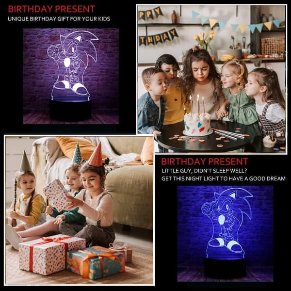 Tecknad Sonic the Hedgehog Animefigur 3D Optisk Illusion LED