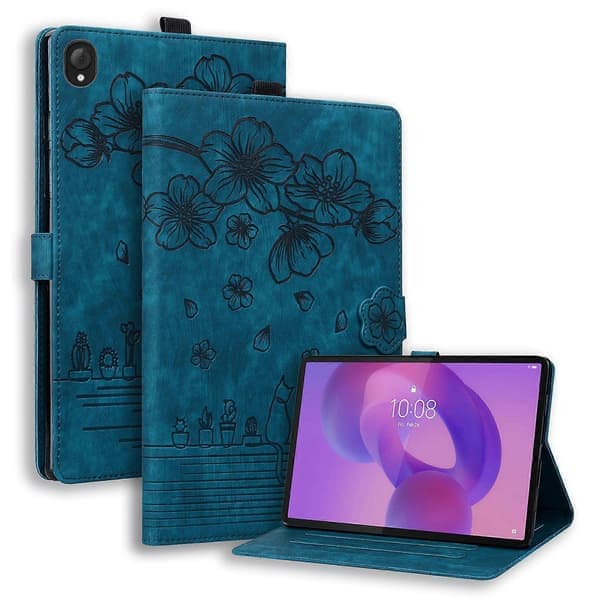 Fodral för Lenovo Tab K10C/Tab E10C med kortfack Läder Tablet Ställ Folio Omslag Blomma Katt
