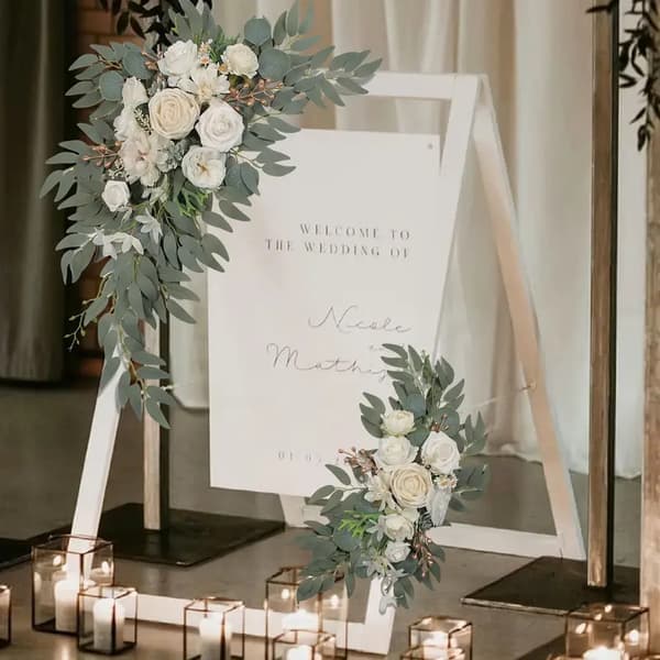 Kunstig blomsterbue til bryllup (et sæt) Velegnet til bryllupsdekoration, ceremoni og receptionsbaggrund (hvid)