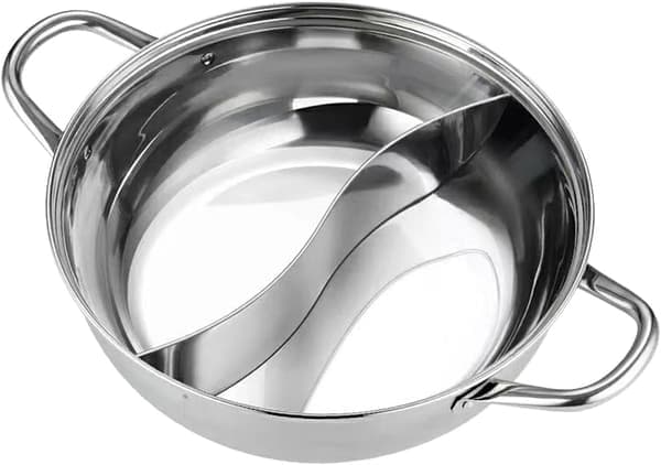 Split Hot Pot Pan Dobbelt Smag Hotpot til Induktionskomfur Shabu Shabu Gryde Rustfrit Stål til Fest Restaurant Husholdning