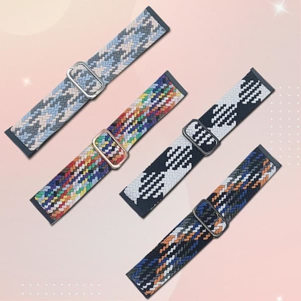 4 stk elastiske nylonbånd kompatible med Fitbit, Fitbit Versa 3 armbånd flettet nylon sport, Fitbit Versa 4 armbåndserstatning